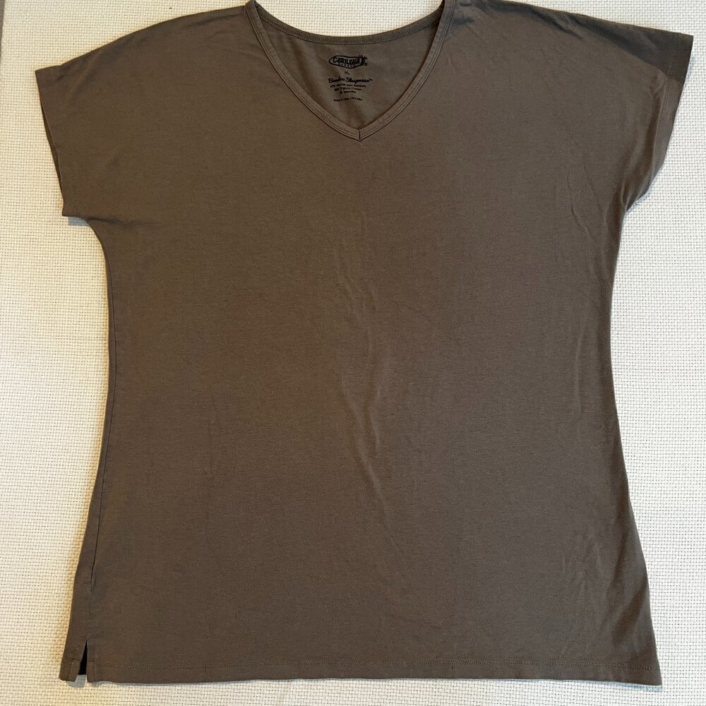 Cariloha Bamboo Sleepwear V-Neck Short Sleeve Lounge Top Brown XL RN40841